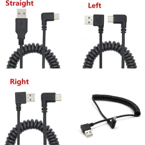 USB2.0 Left & Right Angle 90 Degree to Type C Right Angle Retractable Spring Cable Fast Charging Data Cable Cord Adapter