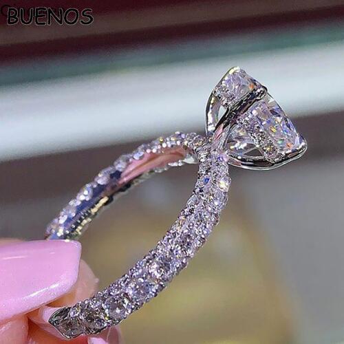 BUENOS 2019 Women Fashion Charm Full Zircon Crystal Weddibg Engagement Rings Fashion Ladies Love Anniversary Ring Accessory