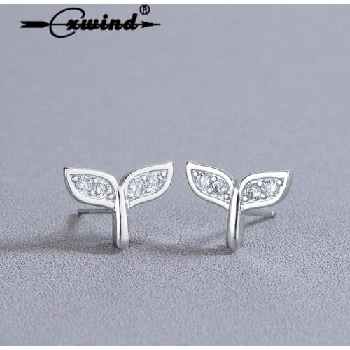 Cxwind Lovely Mermaid Tail Stud Earrings in Zircon Ocean Sea Fish Whales Tail Earring for Women Girls Ear Jewelry oorbellen