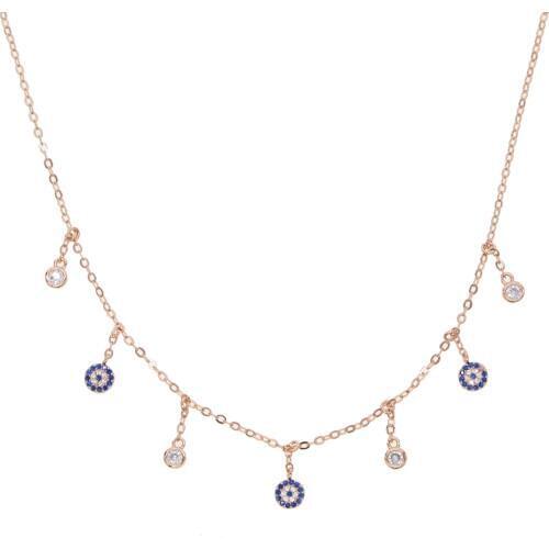 35+10cm chain Mini Evil Eye Necklace Delicate Women Charm Necklace with Blue stones EYE necklaces