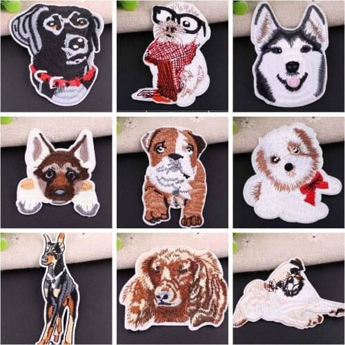 1PCS Cartoon Various shapes Husky Lovely Poodle Patch Border pastoral Embroidery Iron On Patches Decor For Bag Jeans Applique