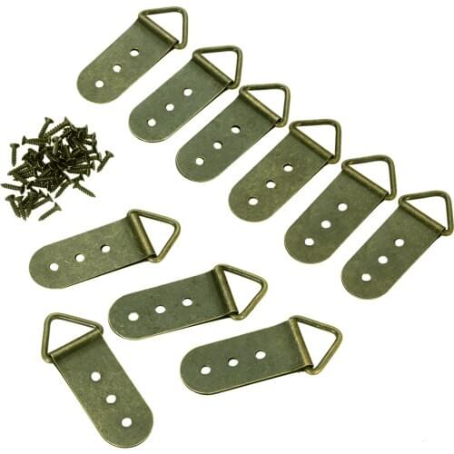 10Pc Triangle Photo Picture Frame Hooks D-Ring Mirrors Hanging Oil Painting Mirror Frame Hooks Hangers With Screws Bronze 3 Hole