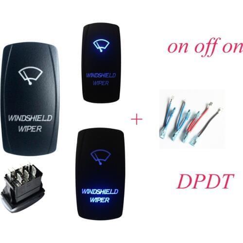 Blue Led on off on WINDSHIELD WIPER Rocker Switch + Terminal Cables Wiring Set for Car Boat Truck Push Switch DIY Replacement