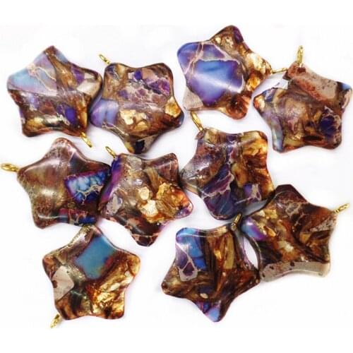 20Pcs 20x6mm Wholesale Purple And Bronze Sea Sediment Jasper & Pyrite Five-pointed Star Pentagram Pendant Bead S111