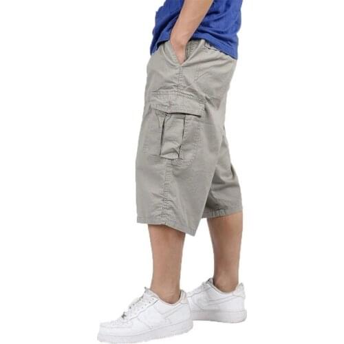 3/4 Pants Men Summer Baggy Cargo Cotton Calf Length Plus Size Pants Casual Trouser Male Large Loose Big Size 4XL 5XL 6XL