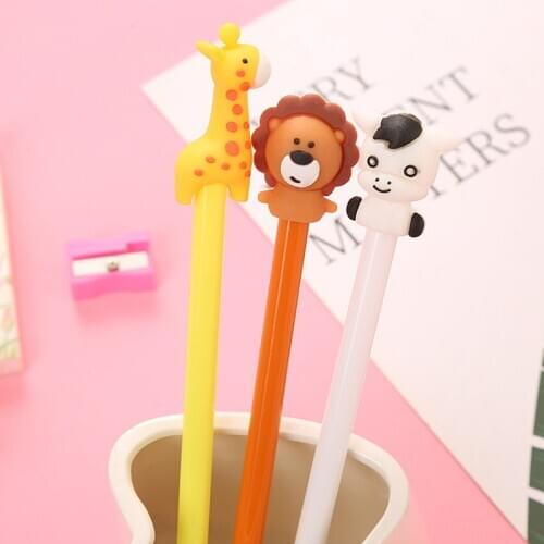 3Pcs cartoon zoo gel pen creative student writing pen standard black ink pen cute school office stationery