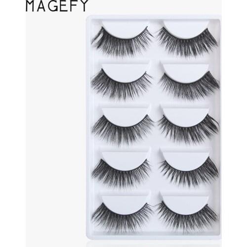 MAGEFY 5 Pairs Magic Multi-layer Cross Long False Eyelashes Natural 3D Curling Soft Thick Eyelashes Girs for Make Up