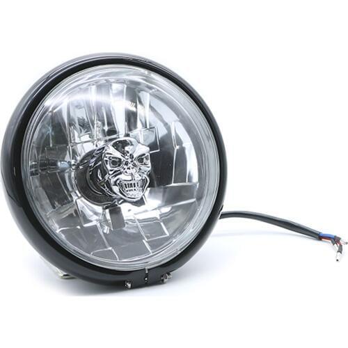 55W Skull Motorcycle Front Headlight 12V Motorbike Headlamp Retro High Low Beam Light for Harley Chopper Bobber Cafe Racer
