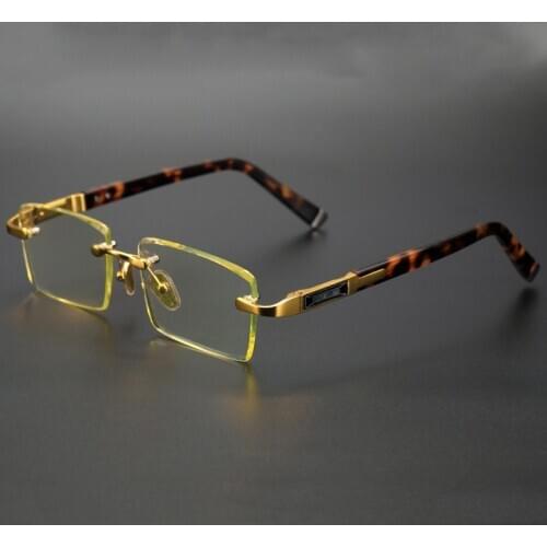 Acetate Rimless Reading Glasses Men Women Natural Crystal Stone Yellow Lens Hyperopia Presbyopia Glasses +1.5 2.5 3.5 Eyeglasses