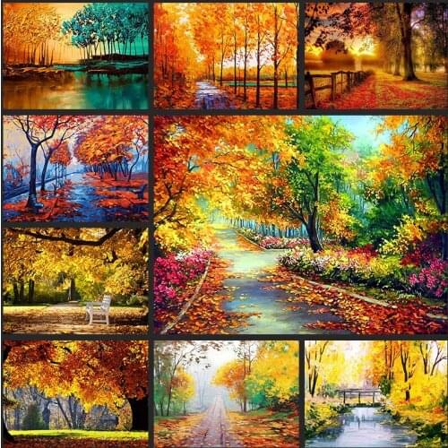 Full Round Drill 5D DIY Diamond Painting "Autumn landscape" Embroidery Cross Stitch Mosaic Home Decor Gift
