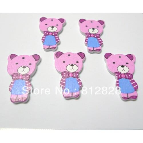 Free Shipping 20pcs Pink Bear With Sewing Hole Wood Crafts,Wood Embellishments,Wood Ornaments For Scrapbooking