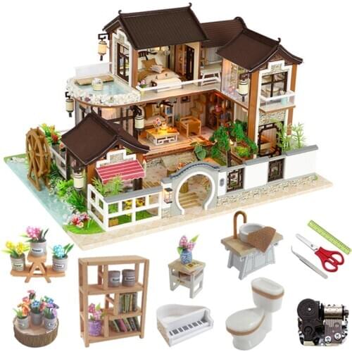 Large DollHouse Kit DIY Miniature Doll Houses Furniture With Led Lights Wooden House Box Toys For Children Christmas Gift Casa