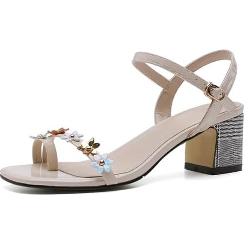 COOLULU Sweet Shoes Flower Women Sandals Patent Leather High Heels Summer Shoes Woman Casual Bucke Strap Ladies Daily Shoes