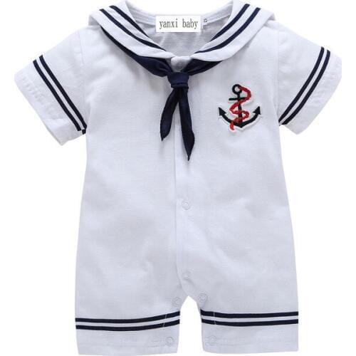 Baby Girls Short Sleeve Military Navy Collar Style Classical Style Casual Fashion Little Baby Rompers Fashion Summer Rompers