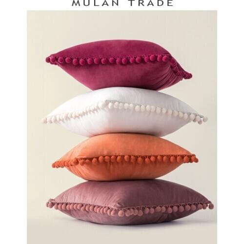 Home Fabric Model Room Sofa Ball Ball Hug Pillowcase Fur Ball Velvet Sofa Cushion Rectangle