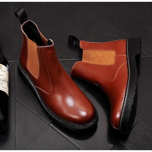 ERRFC British Luxury Mens Brown Chelsea Boots Fashion Round Toe Black Short Ankle Boots Man Comfort Casual Shoes High Top 38-43