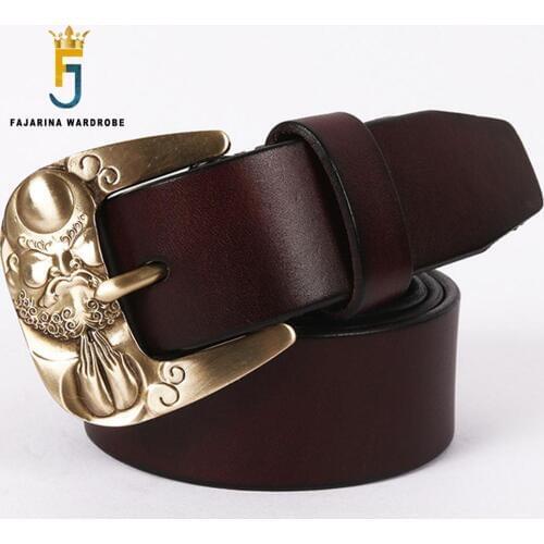 FAJARINA Quality Genuine Leather Belts Retro Novelty Damour Carved Pattern Copper Buckle for Men Belt Ornament Jeans N17FJ541