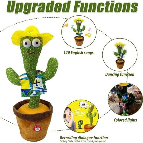 Talking Cactus Plush Toy Electronic shake dancing plush Cactus120 Songs Dancing Luminous Recording Learning To Speak toys