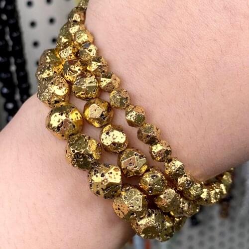 Faceted Gold Volcanic Rock Stone Beads Hematite Loose Spacer Beads Necklace Bracelet Accessories For Jewelry Making Diy