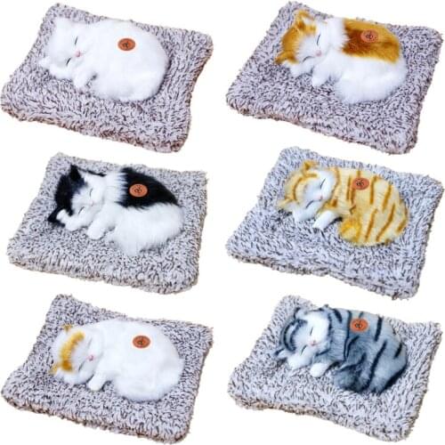 Simulation Faux Fur Sleeping Cat Plush Toy with Activated Carbon Animal Model Bamboo Charcoal Purification Air Car Decor