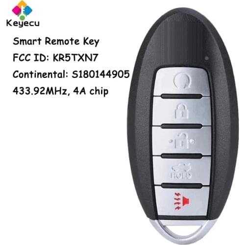 KEYECU Smart Remote Car Key With 4+1 5 Buttons for Nissan Pathfinder Murano 2019 2020 Fob S180144905 433.92MHz FCC ID: KR5TXN7