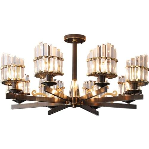 American All-copper Luxury Chandeliers Lights Living Room European Crystal Luster Pendant Lamps Bedroom Restaurant Lamp Fixtures