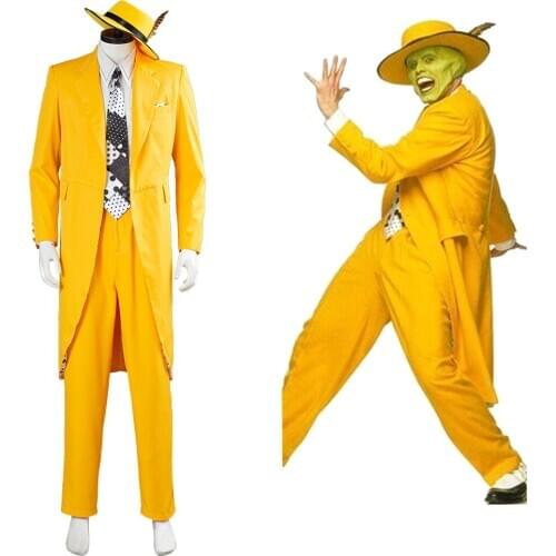 The Mask Jim Carrey Cosplay Costume Yellow Suit Adult Men Uniform Halloween Outfits Carnival Costume