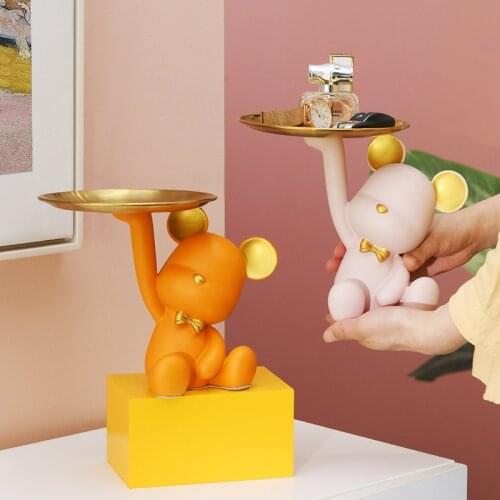 Cute bear enters the door tray key storage small ornaments living room porch TV cabinet home decorations wedding gifts