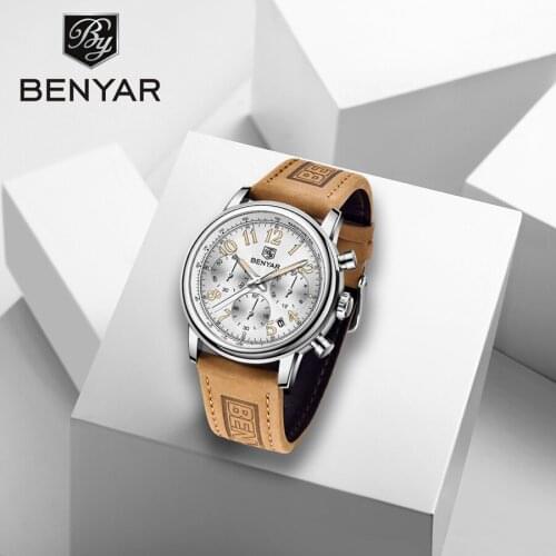 2021 New BENYAR Mens Watch Top Luxury Brand Casual Fashion Men Digital Wristwatches Leather Strap Chronograph Relogio Masculino
