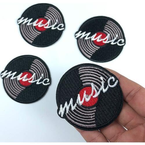 Music CD Patch Music Man Women Decor Embroidered Iron on Music Sticker for Jacket Cap Clothing Diy Accessory Wholesale