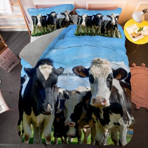 3D Grassland Cow Digital Print Bedding Set Fashion Animal Pattern Single Double Queen Size Down Quilts Pillowcases 2/3 Pieces