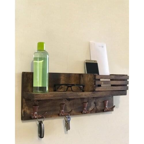 Rustic Natural Wooden Wall Rack Pendant Decorative Rack Keychain Natural Wood Tumbled Handmade Rack Keychain