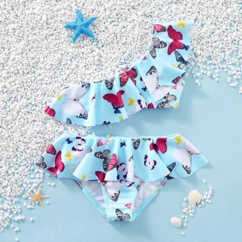 PatPat 2021 New Summer 2-piece Baby / Toddler Girl Butterfly Flounced Swimsuit