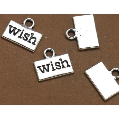 BULK 30 Zinc Alloy Message Wish Rectangle Charms Antique Silver Plated Pendants in Jewelry Suppilers 13*11mm 0.8g