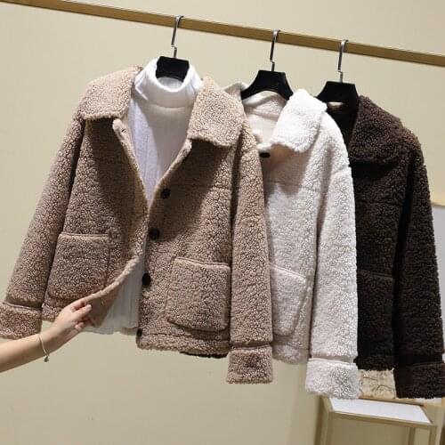 Autumn Women Outerwear Granular Sheep Shearing Jacket Casual Fur All-in-One Overcoat Lamb Hair Winter Short Fur Coat Ladies Tops