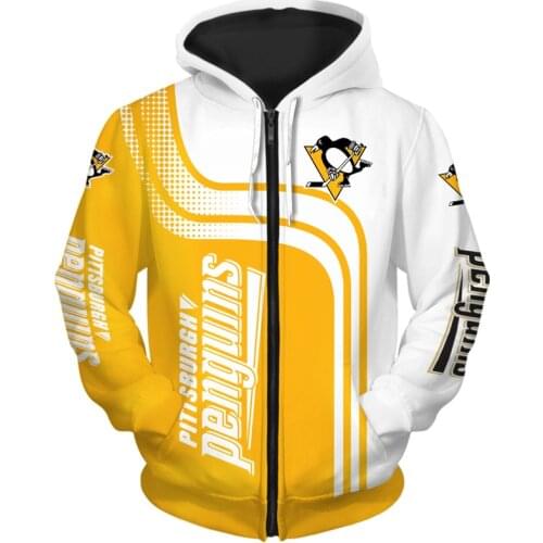 Pittsburgh mens Fashion Long Sleeve 3D Penguins Zip Hoodies Stitching Dot Cartoon Bird Print Sweatshirt