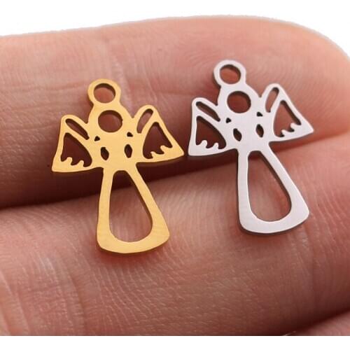5pcs/lot Stainless Steel Gold Angel Wings Pendant Charm Handicraft Jewelry Making Necklace Crafts Findings Wicca Aka Sorority