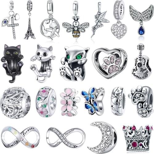 WOSTU Authentic 925 Sterling Silver Bee Eiffel Tower Bead Charm Pendant Fit Bracelet Bangle Women Party DIY Fine Jewelry Gift