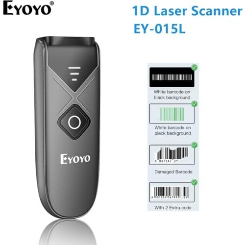 Eyoyo 015L Mini Portable 1D Bluetooth Barcode Scanner 2.4G Wireless Bluetooth Wireless & USB wired Barcode Reader Laser Scanner