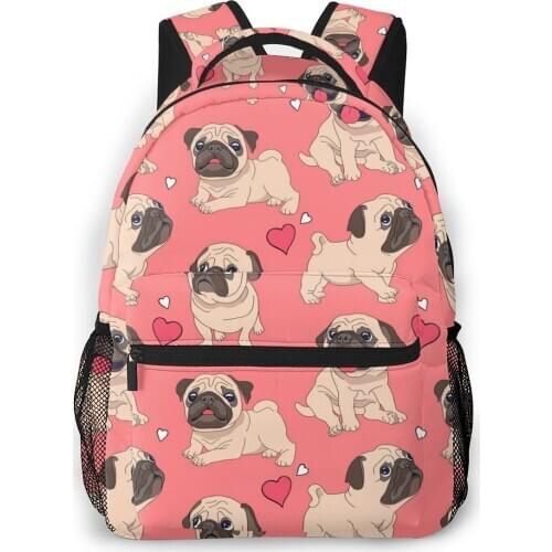 Funny Cartoon Pugs Puppies Pink Print 2020 New Women Backpack School Bags for Teenage Girs Female Travel Backpack