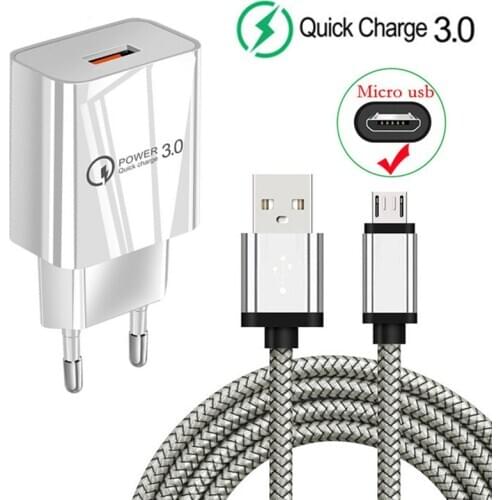 QC 3.0 Fast USB Wall Charger 2M long 3A Charge Micro USB Cable For Samsung Galaxy J3 J5 J7 2017 A3 A5 A7 2016 S6 Edge J4 A10 M01