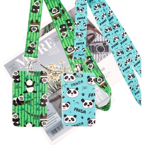 JY100 Cartoon Panda Printed Lanyard Badge ID Card Holder Neck Strap Cell Phone Neck Straps Office School Supplies Accessory Gift