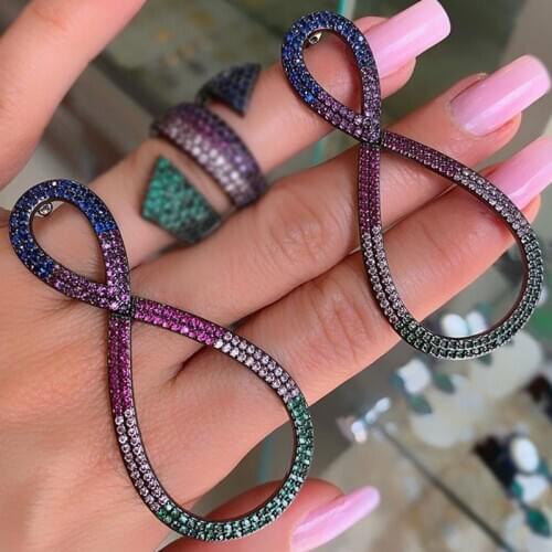 Unique Design Bohemian Big Hollow Geometric Earrings For Women Full Pave Colorful Cubic Zirconia female large CZ Fashion Jewelry