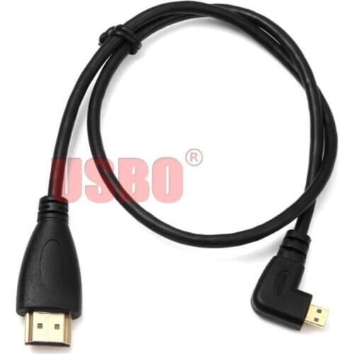 High quality black 0.5M 1.5M 1.4V gold-plated plug 90 degree elbow Micro-HDMI male to male HDMI Mobile Tablet HDTV cable
