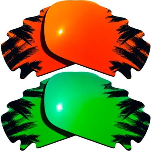 Green+Orange Red Mirrored) 2-Pairs Polarized Replacement Lenses for Jawbone Vented/Racing Jacket 100% UVA & UVB Protection