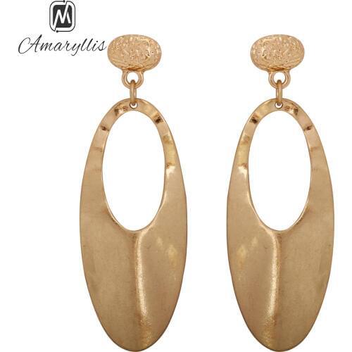 Amaiyllis Hot Fashion Oval Long Pendant Earrings Simple Trendy Worn Gold Color Geometrical Big Hollow Dangle Earrings For Women