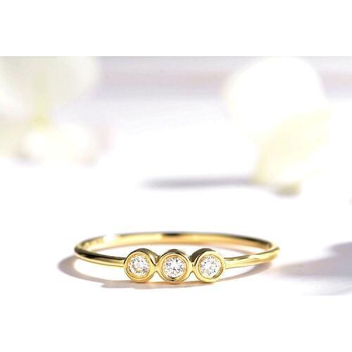 Engagement Wedding Ring Solid 14k Yellow Gold Women Ring Natural Topaz Romantic Cute Three Stoens Ring