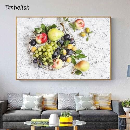 1 Pieces Summer Fruits Wall Posters For Living Room Grapes Pears Apples Plums Kitchen Home Decor Pictures HD Canvas Oil Painting