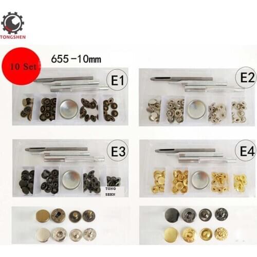 10mm 10Sets Metal Brass Snap Buttons Snaps Press Button Fasteners Brass Press Studs Sewing Button With 4Pcs Fixing Tool 655