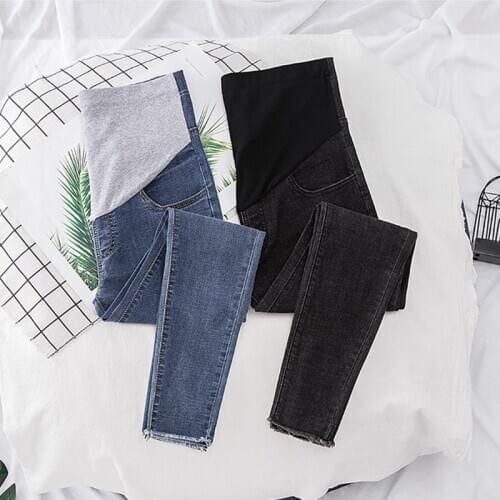 17951# Maternity pants Spring Autumn Maternity Jeans Belly Support Pants Easy Matching Elastic Waist Maternity Trousers